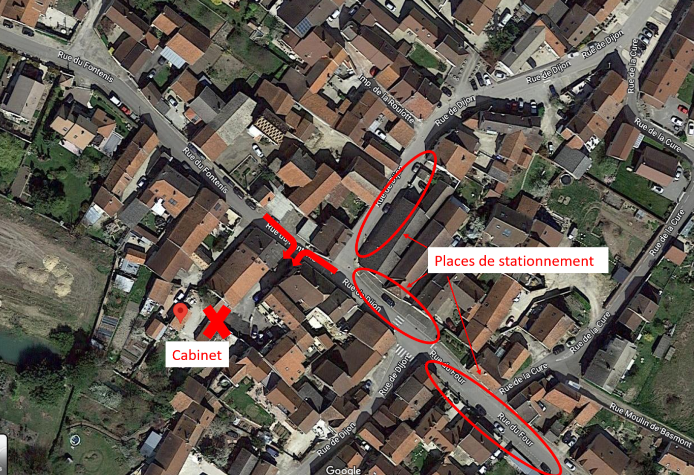 Localisation du cabinet et places de stationnement